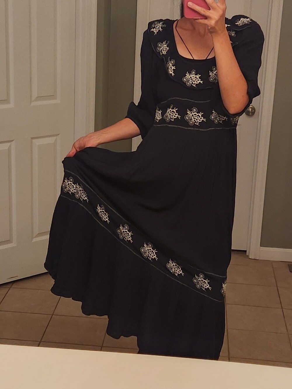 Free People Lovers Lane Size M Maxi Dress  Black Embroidered Tiered - Picture 6 of 14